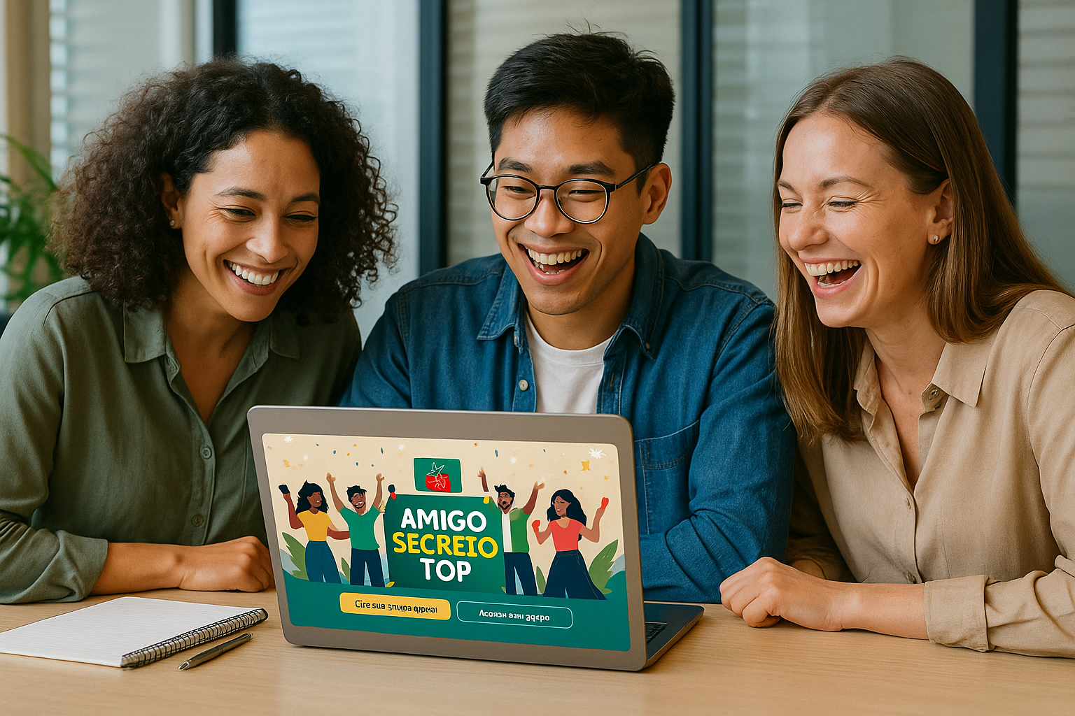 Pessoas usando o Amigo Secreto Top no escritório